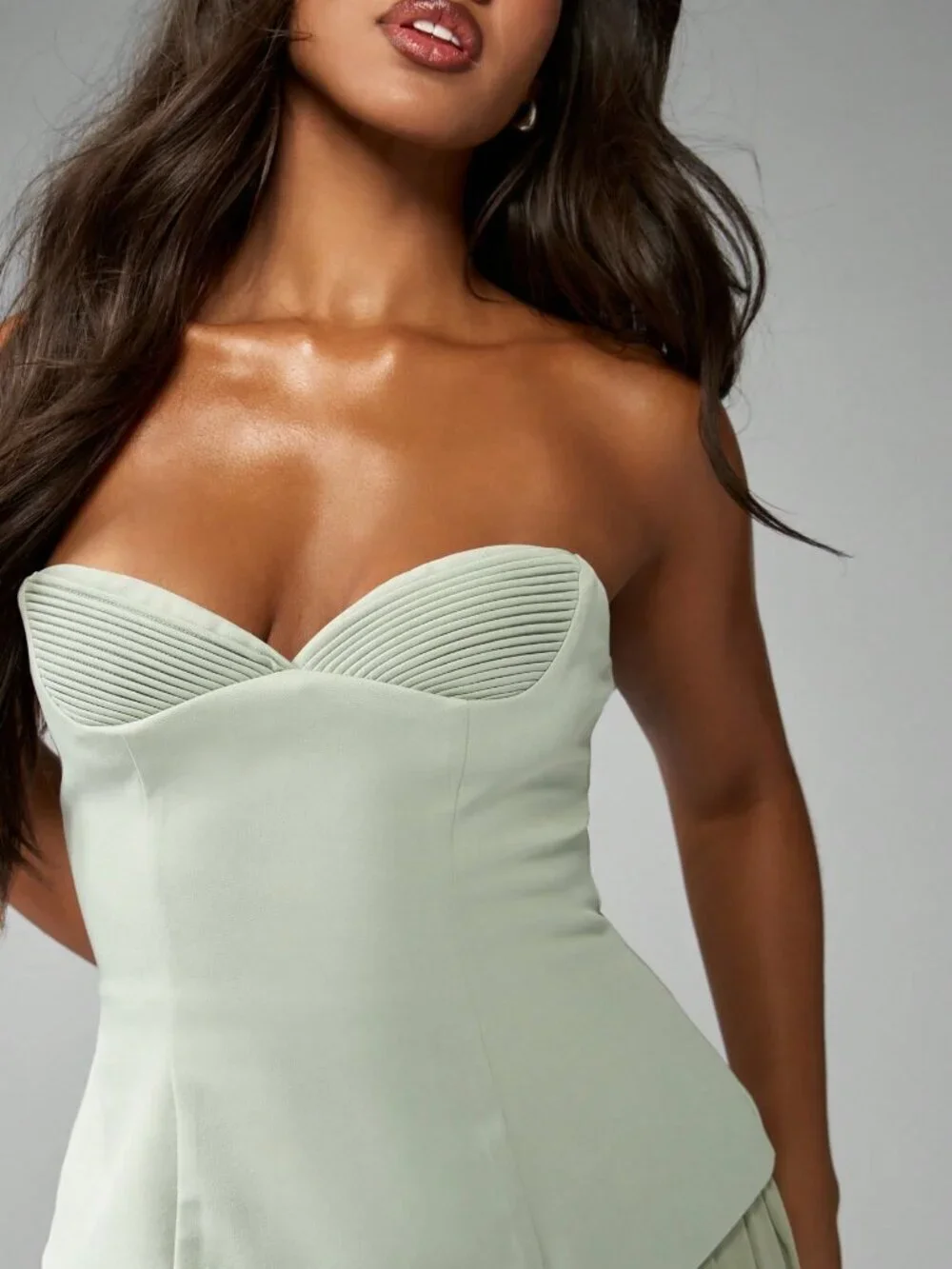 Green Elegant Women's Strapless Sweetheart Neckline Corset-Style Maxi Dress